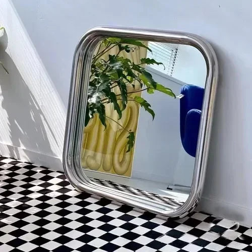 Modern Nordic Rectangular Vanity Mirror | Small Metal Frame Makeup & Decorative Mirror for Bedroom & Living Room - POUEV