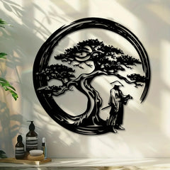 Japanese Bonsai Tree Metal Wall Art | 15.7x15.7 Tori Gate Enso Cutout