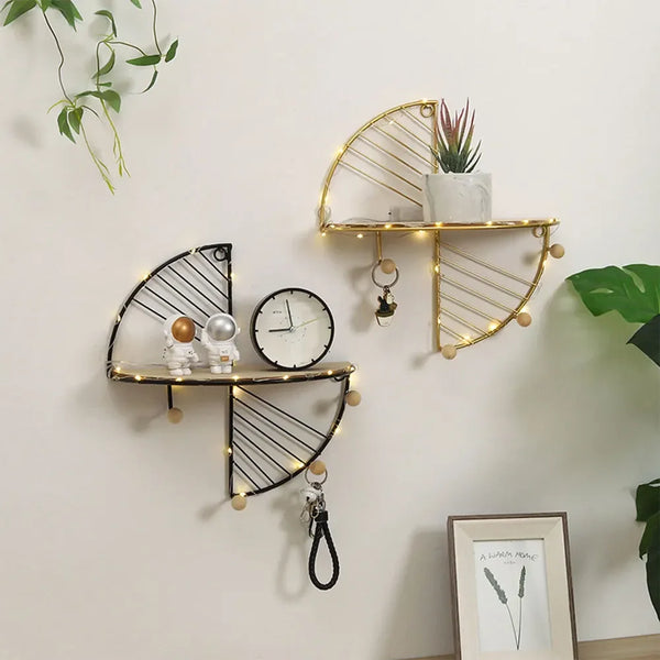 Modern Semi-Circular & Rectangular Wall Shelf | Minimalist Wrought Iron Floating Storage - POUEV
