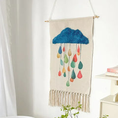 Macrame Wall Hanging Tapestry | Nordic Cotton Tassel Handmade Woven Bohemian Geometric Canvas Cloth - POUEV