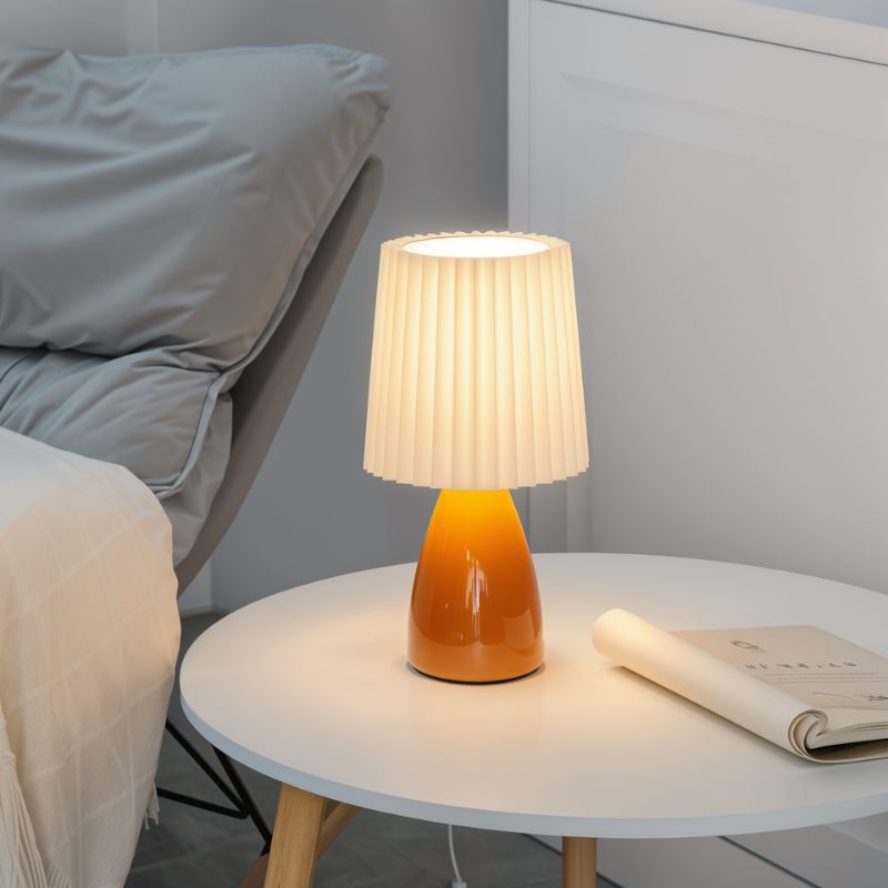 Tafellamp – Mid-Century Design – Plissé Kap & LED Verlichting