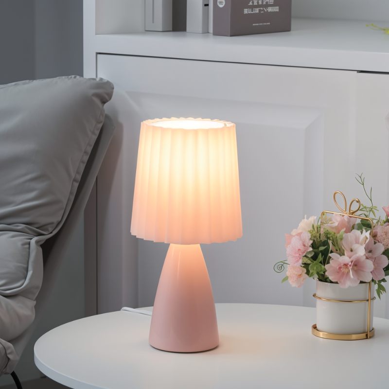 Tafellamp – Mid-Century Design – Plissé Kap & LED Verlichting