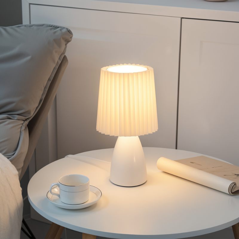 Tafellamp – Mid-Century Design – Plissé Kap & LED Verlichting