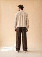 Gestreept cropped shirt | Casual herenmode | Langarm streetwear blouse - Beige