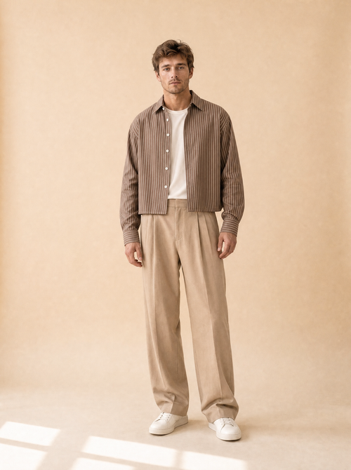 Casual shirt | Lange mouwen | Gestreept ontwerp - Bruin - POUEV