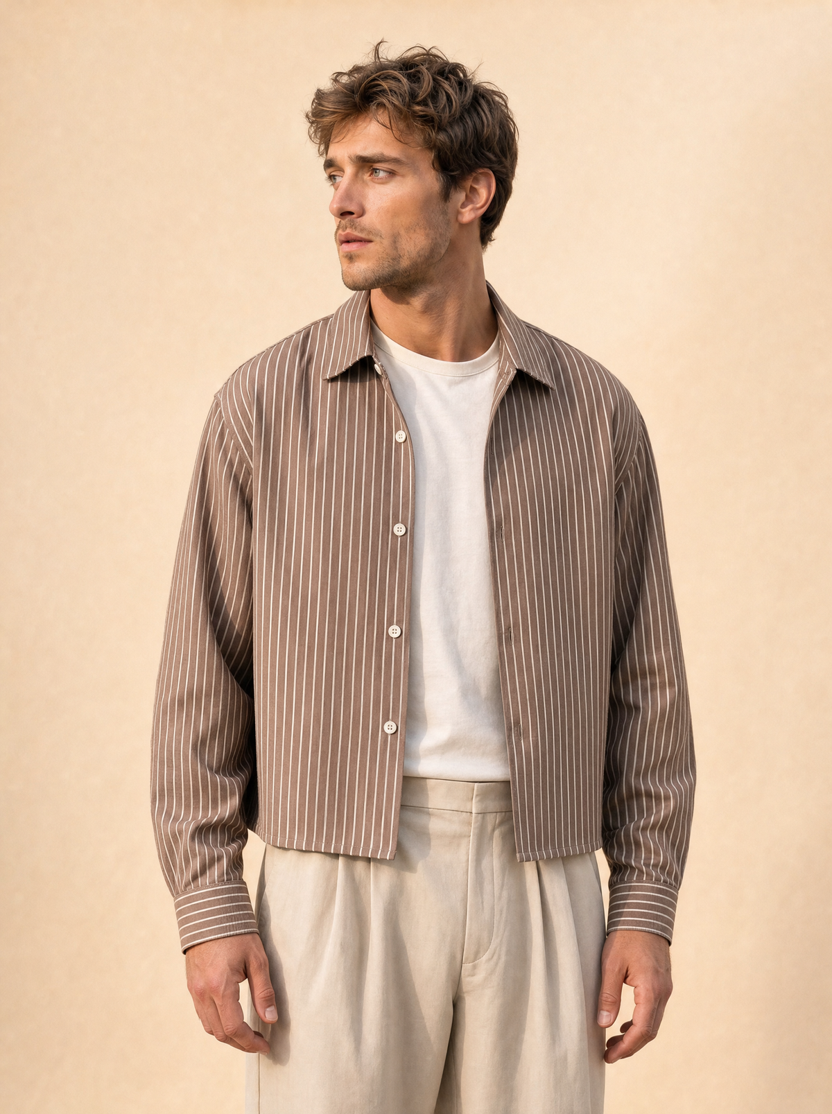 Casual shirt | Lange mouwen | Gestreept ontwerp - Bruin