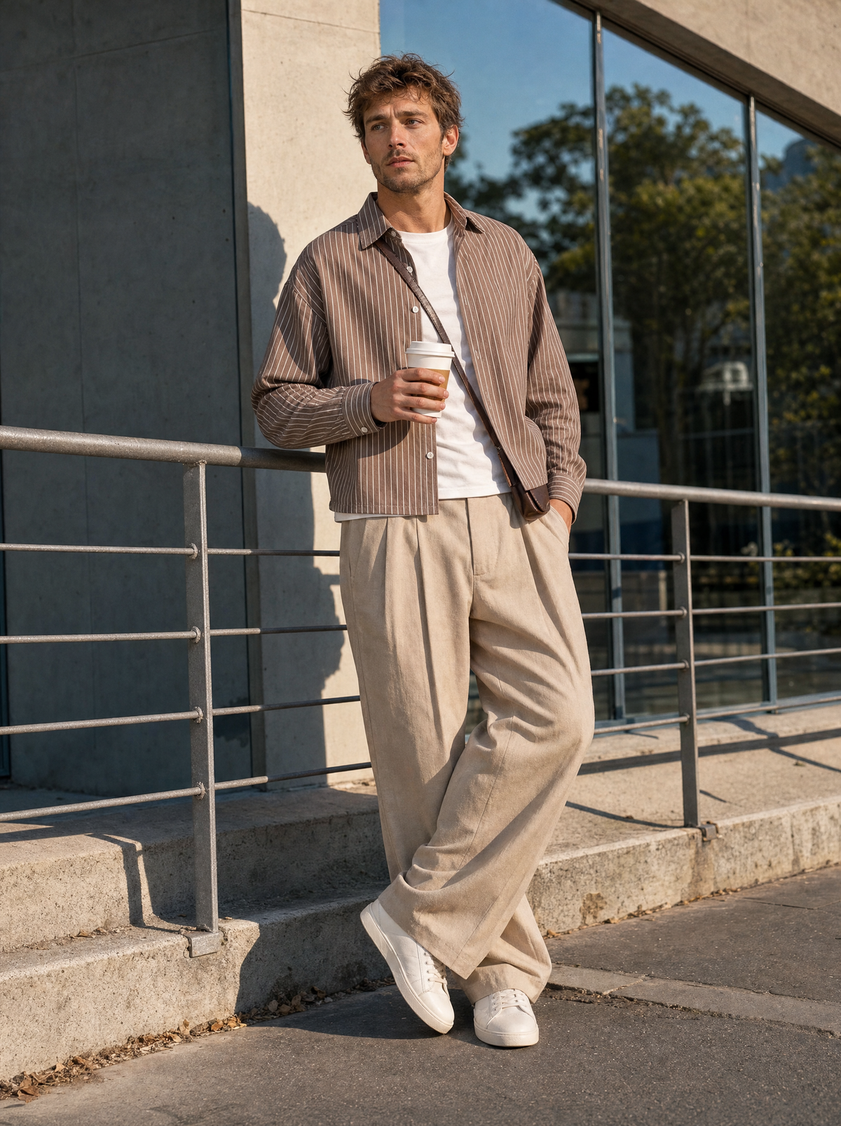 Casual shirt | Lange mouwen | Gestreept ontwerp - Bruin