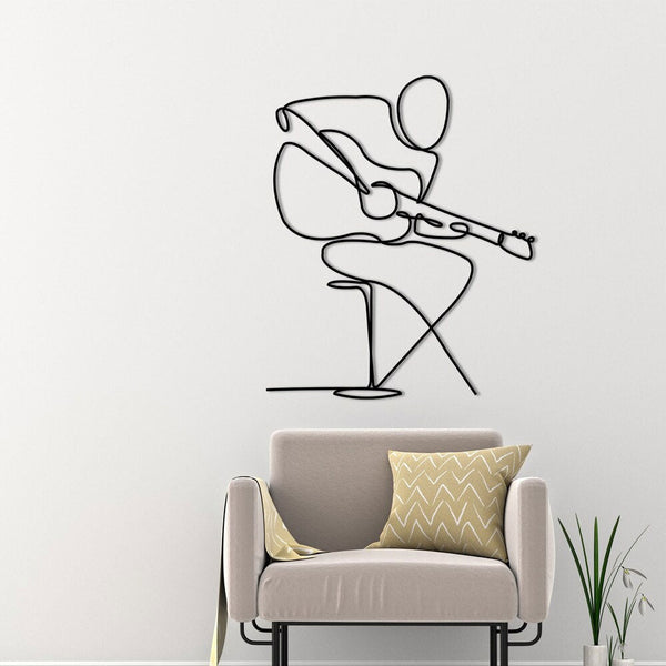 Metalen wanddecoratie – Gitarist Design – Duurzaam Materiaal, Unieke Wandkunst