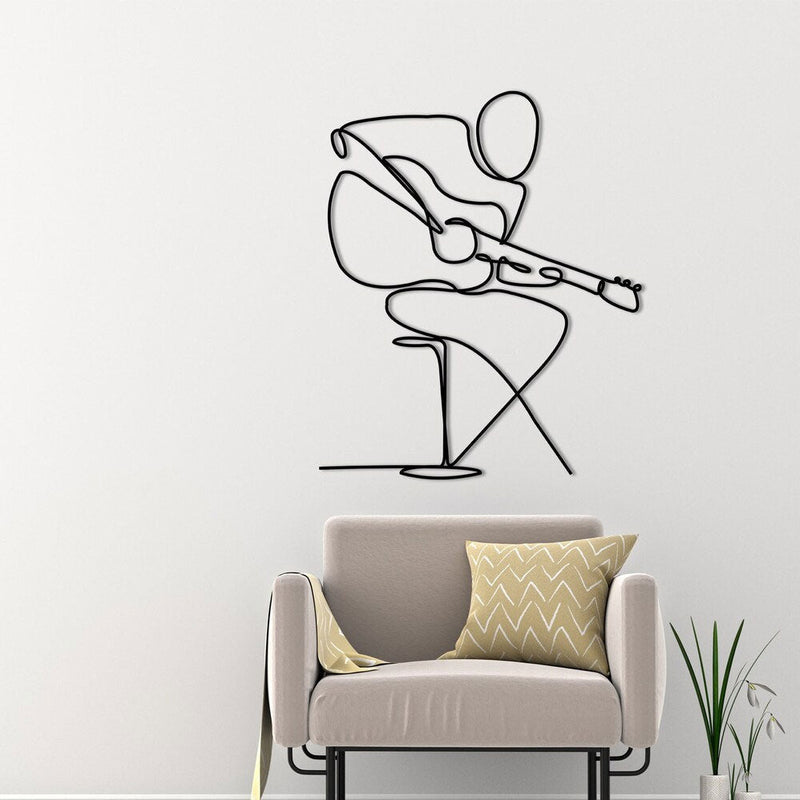 Metalen wanddecoratie – Gitarist Design – Duurzaam Materiaal, Unieke Wandkunst