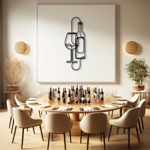 Metalen wanddecoratie – Bokaal en wijn ontwerp – Duurzaam materiaal, decoratief element