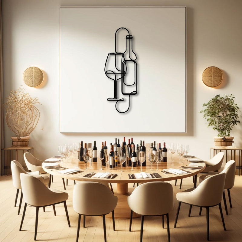 Metalen wanddecoratie – Bokaal en wijn ontwerp – Duurzaam materiaal, decoratief element