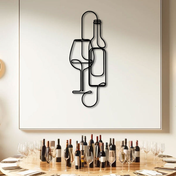 Metalen wanddecoratie – Bokaal en wijn ontwerp – Duurzaam materiaal, decoratief element