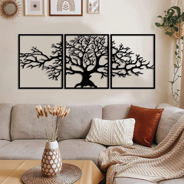 Metalen wanddecoratie | Drieluik ontwerp | Levensboom, geschikt voor binnengebruik