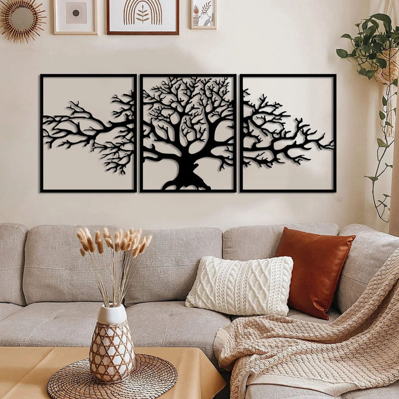 Metalen wanddecoratie | Drieluik ontwerp | Levensboom, geschikt voor binnengebruik