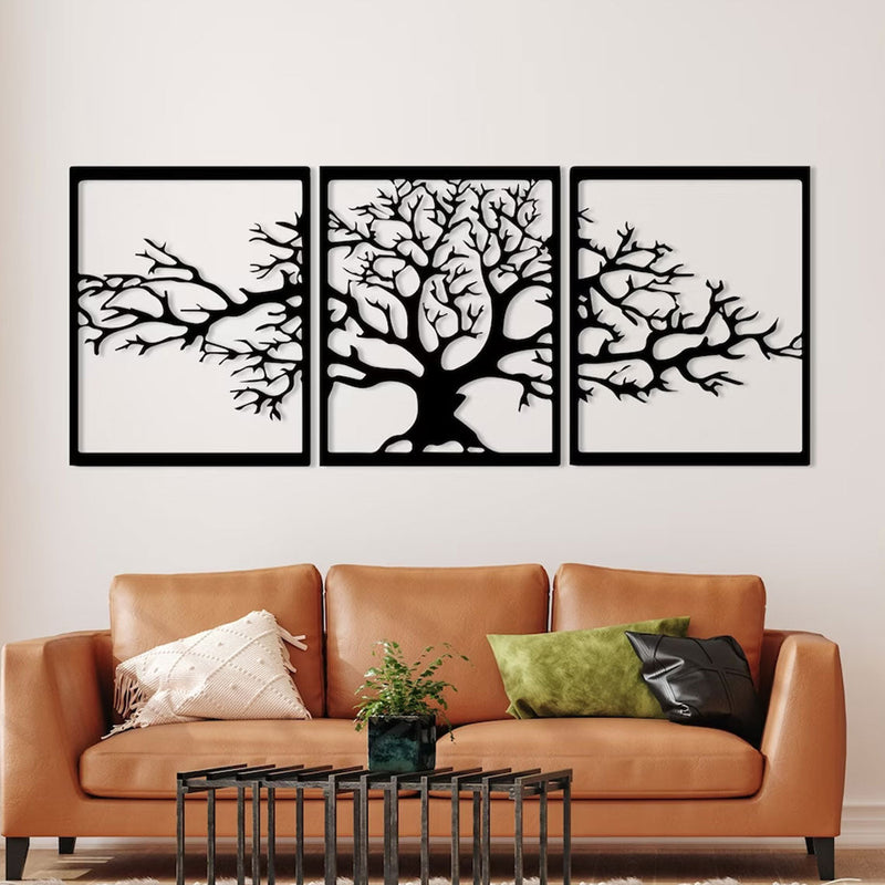 Metalen wanddecoratie | Drieluik ontwerp | Levensboom, geschikt voor binnengebruik