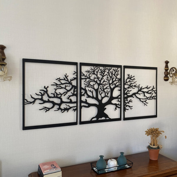 Metalen wanddecoratie | Drieluik ontwerp | Levensboom, geschikt voor binnengebruik
