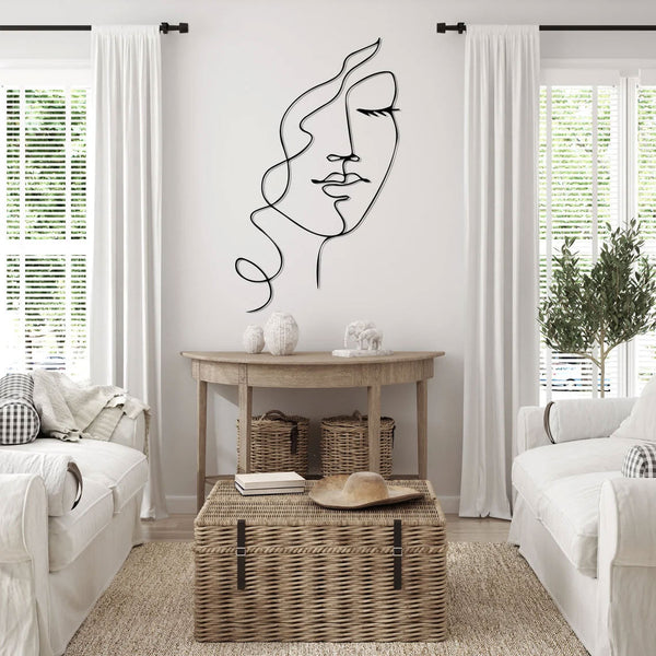Metalen wanddecoratie – Vrouwelijk design met krullend haar – Duurzaam materiaal