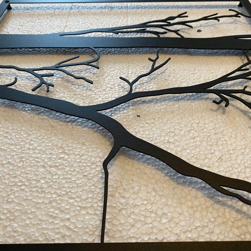 Metalen wanddecoratie | Boom en Uil | Duurzaam ontwerp voor interieurdecoratie