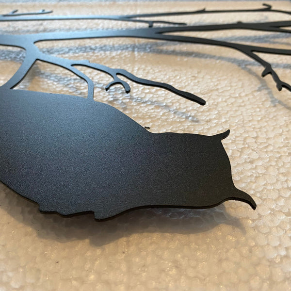 Metalen wanddecoratie | Boom en Uil | Duurzaam ontwerp voor interieurdecoratie