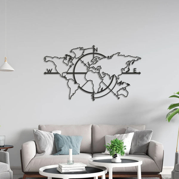 Metalen wanddecoratie | Wereldkaart Design | Duurzaam Materiaal