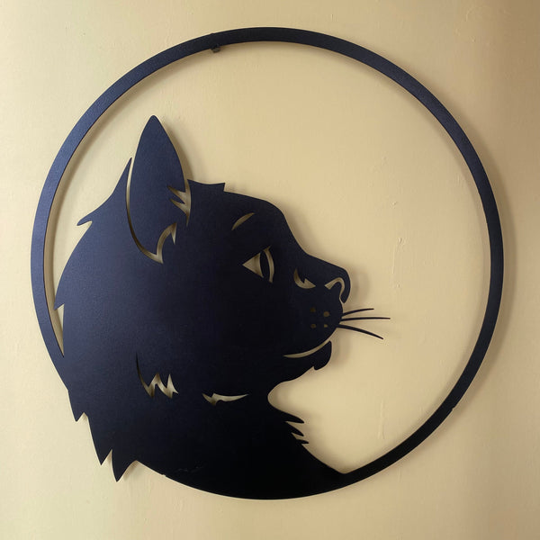 Metalen wanddecoratie | Kattenprofiel | Duurzaam ontwerp voor unieke wandversiering