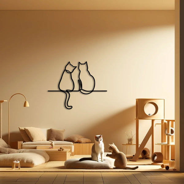 Metalen wanddecoratie – Decoratieve Kunst – Uniek ontwerp met twee katten