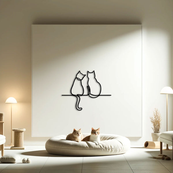 Metalen wanddecoratie – Decoratieve Kunst – Uniek ontwerp met twee katten