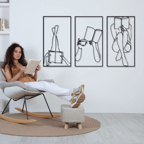 Metalen wanddecoratie | Triptiek voor boekenliefhebbers | Uniek design, perfect voor interieurdecoratie