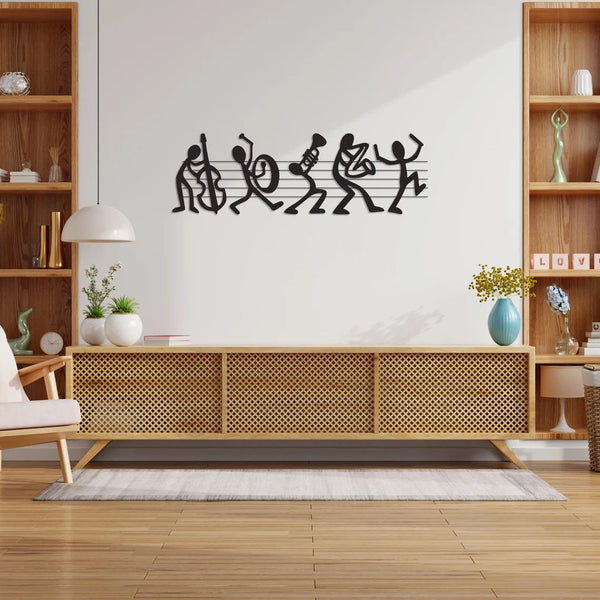 Metalen wanddecoratie – Bandmuzikanten Design – Duurzaam Materiaal, Unieke Wandkunst