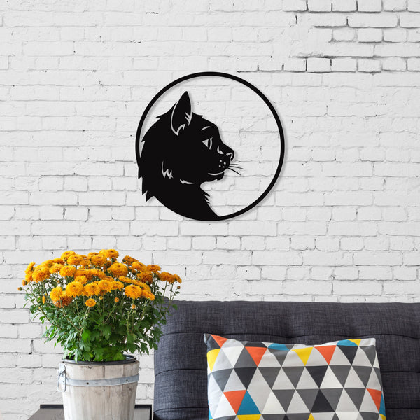 Metalen wanddecoratie | Kattenprofiel | Duurzaam ontwerp voor unieke wandversiering