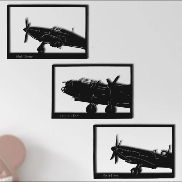 Metalen wanddecoratie | Vliegtuig drieluik | Stijlvol ontwerp voor wanddecoratie