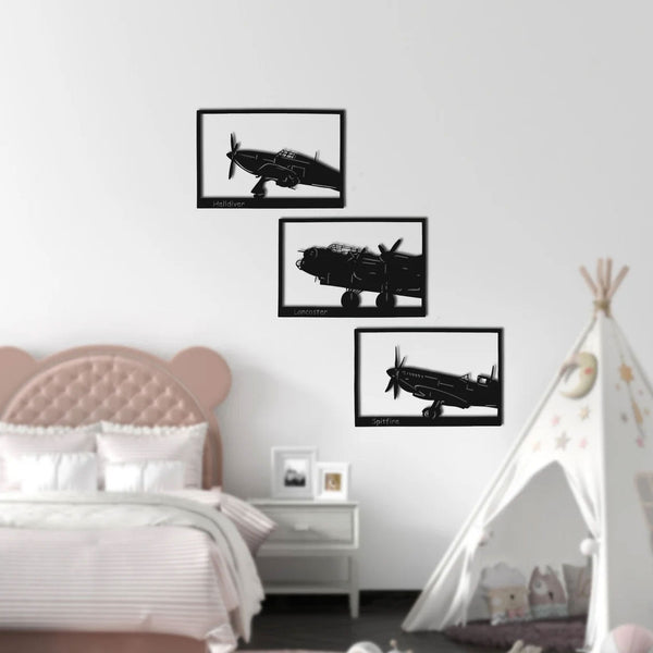 Metalen wanddecoratie | Vliegtuig drieluik | Stijlvol ontwerp voor wanddecoratie