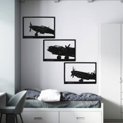 Metalen wanddecoratie | Vliegtuig drieluik | Stijlvol ontwerp voor wanddecoratie