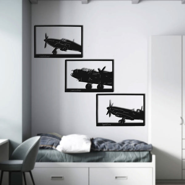 Metalen wanddecoratie | Vliegtuig drieluik | Stijlvol ontwerp voor wanddecoratie