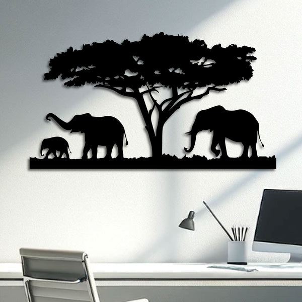 Metalen wanddecoratie | Olifantenfamilie | Duurzaam ontwerp voor wandversiering