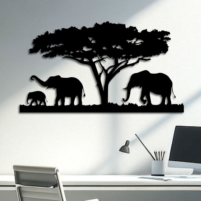 Metalen wanddecoratie | Olifantenfamilie | Duurzaam ontwerp voor wandversiering
