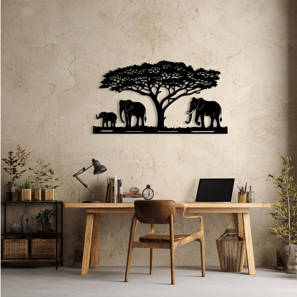 Metalen wanddecoratie – Olifantenfamilie ontwerp – Duurzaam materiaal, decoratief element