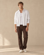 Wit krijtstreep overhemd, boxy cropped fit — voorkant, volledig