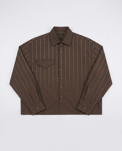 Heren overhemd | Boxy casual pasvorm | 100% katoen, ademend, lange mouwen, Bruin — Wit