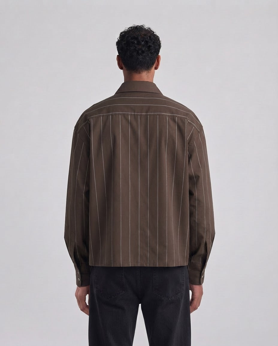 Heren overhemd | Boxy casual pasvorm | 100% katoen, ademend, lange mouwen, Bruin