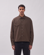 Heren overhemd | Boxy casual pasvorm | 100% katoen, ademend, lange mouwen, Bruin