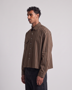 Heren overhemd | Boxy casual pasvorm | 100% katoen, ademend, lange mouwen, Bruin