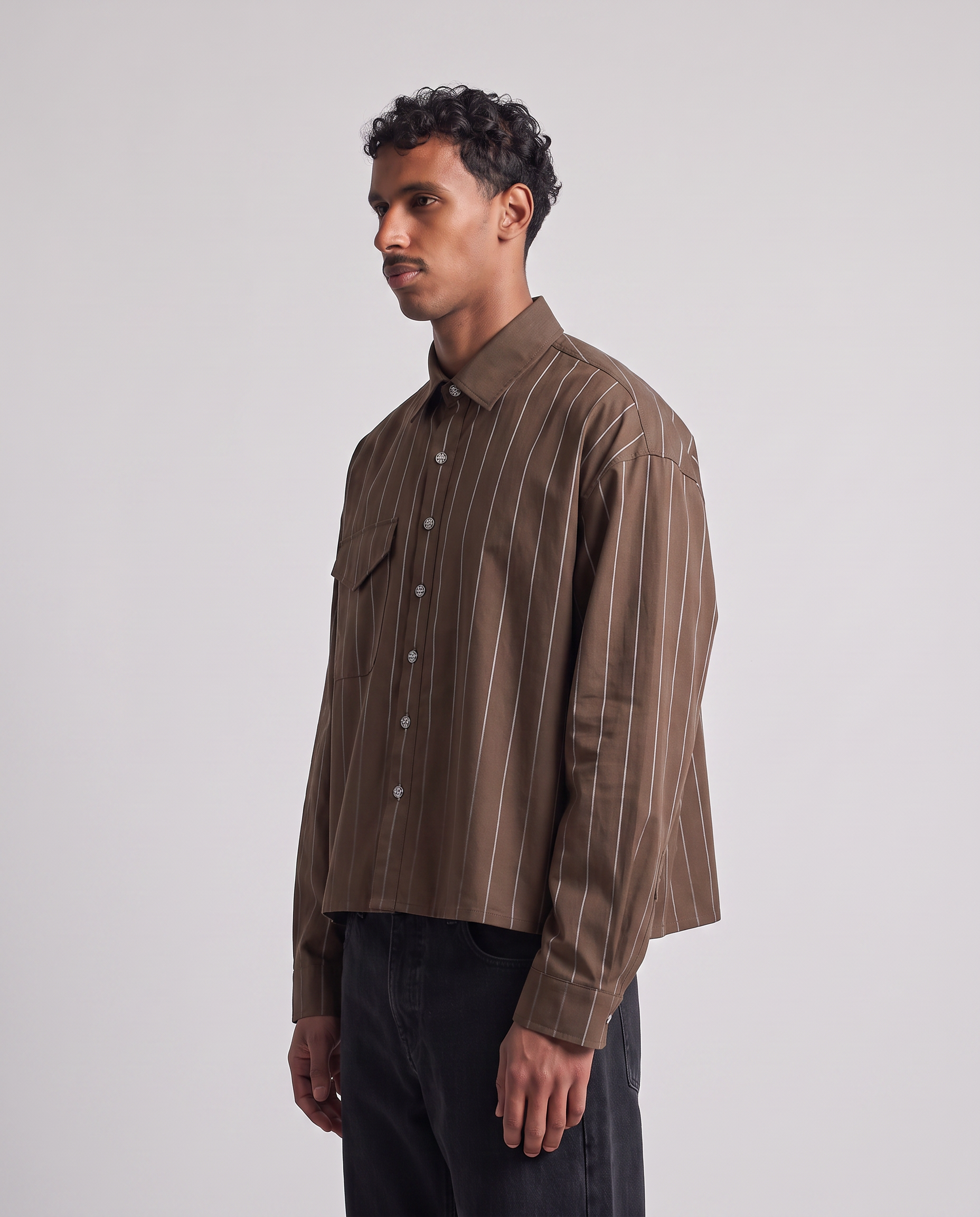 Heren overhemd | Boxy casual pasvorm | 100% katoen, ademend, lange mouwen, Bruin