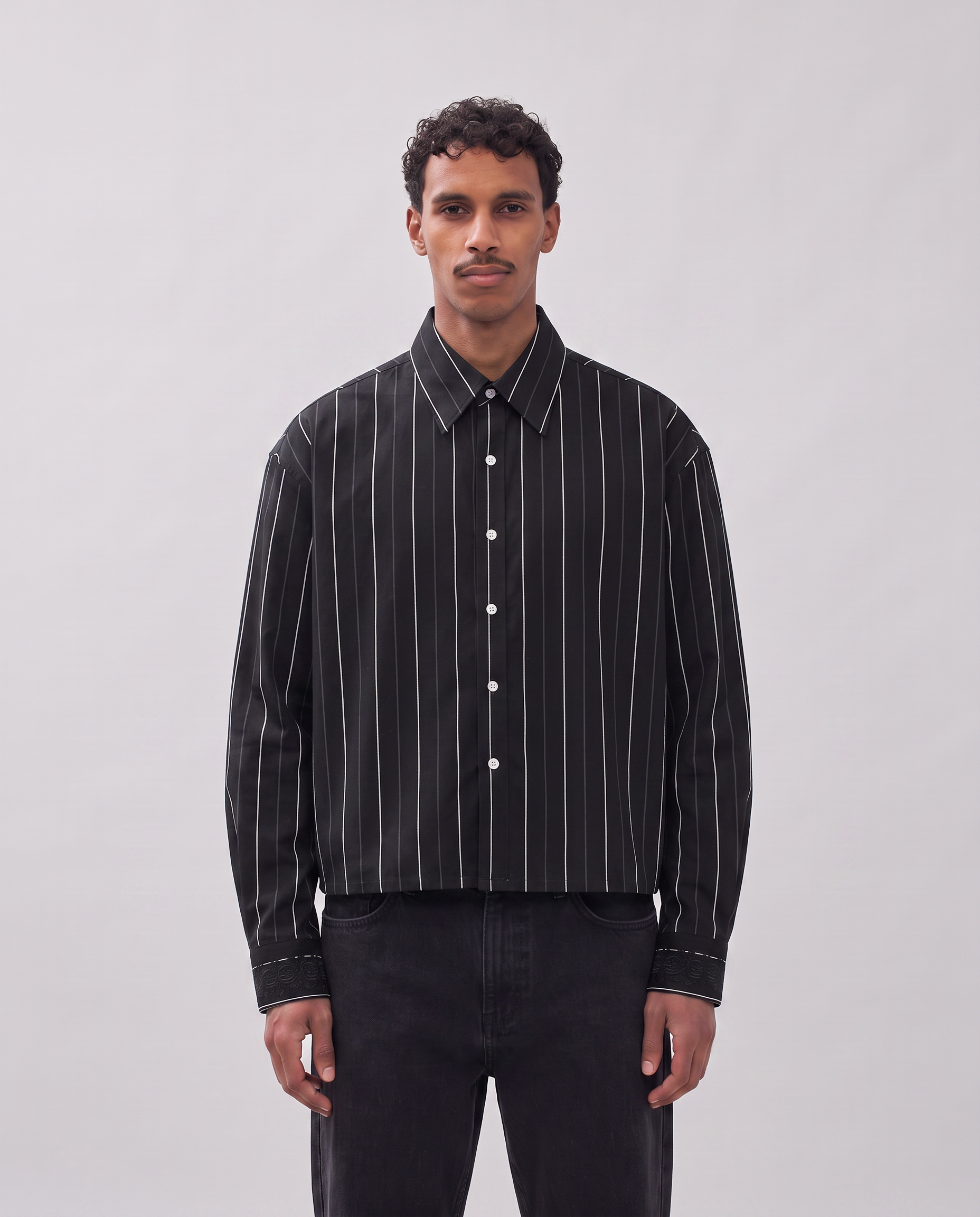 Casual overhemd | 100% katoen | Lange mouwen met knopen - Zwart