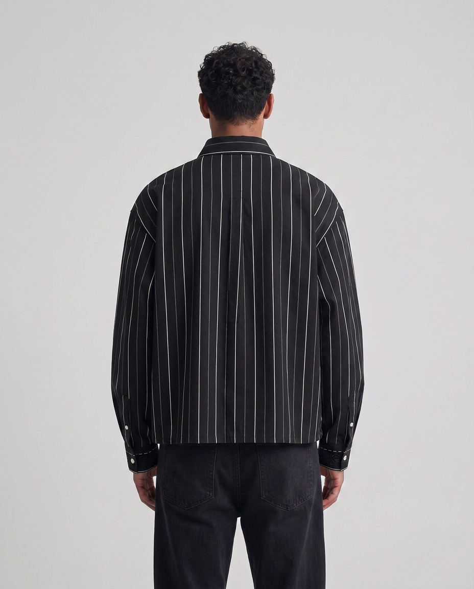 Casual overhemd | 100% katoen | Lange mouwen met knopen - Zwart