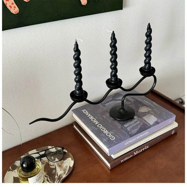 Vintage Wrought Iron Wavy CandleStick | Zwarte Metalen Kandelaar voor Tafel Decoratie en Bruiloft