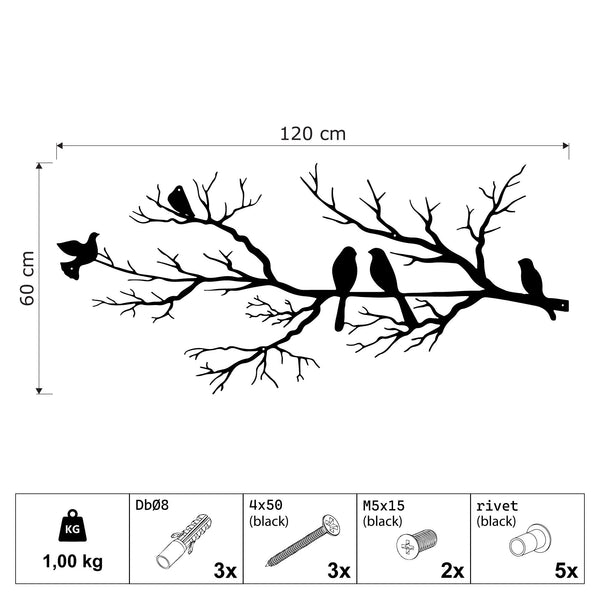 Metalen wanddecoratie – Vogels op tak – Duurzaam en decoratief ontwerp