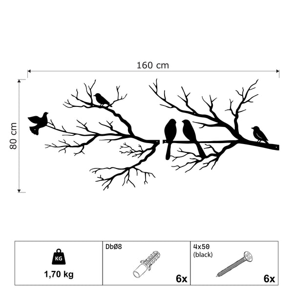 Metalen wanddecoratie – Vogels op tak – Duurzaam en decoratief ontwerp