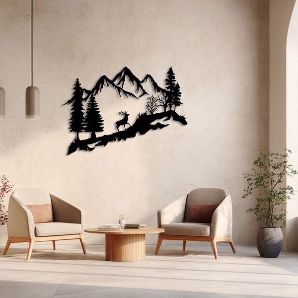 Metalen wanddecoratie – Berg en Hert Design – Duurzaam Materiaal, Unieke Wandkunst