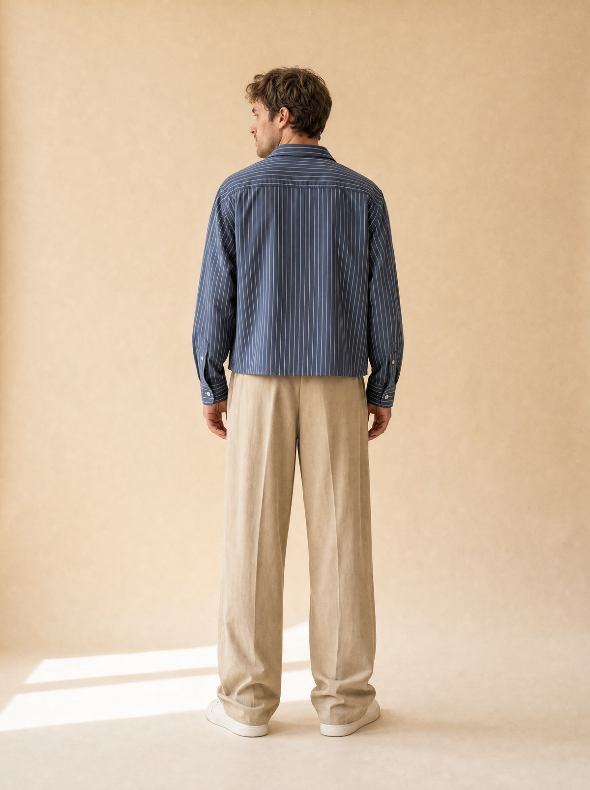 Casual cropped shirt | Lange mouwen | Gestreept ontwerp - Navy blue